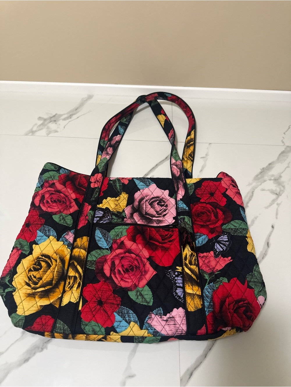 Vera Bradley Quilted Rose Tote in Red, Yellow & Pink